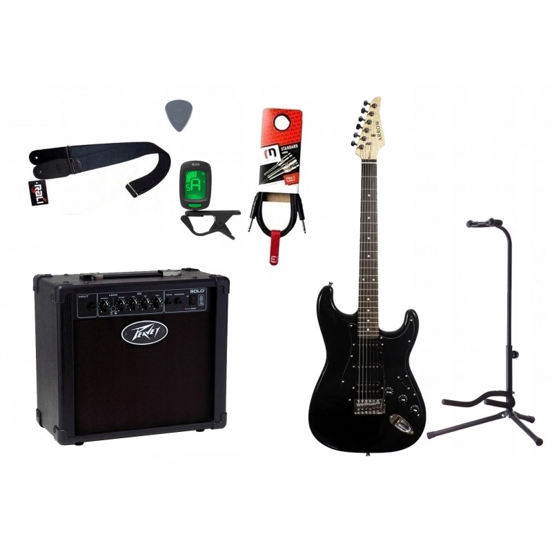 Gitara elektryczna Arrow ST 211 + wzmacniacz 12W + tuner + statyw w zestawie