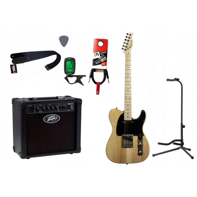 Gitara elektryczna Arrow TL 11 + wzmacniacz 12W + tuner + statyw w zestawie