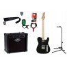 Gitara elektryczna Corona Classic TE M-BLK + wzmacniacz 12W + tuner + statyw w zestawie