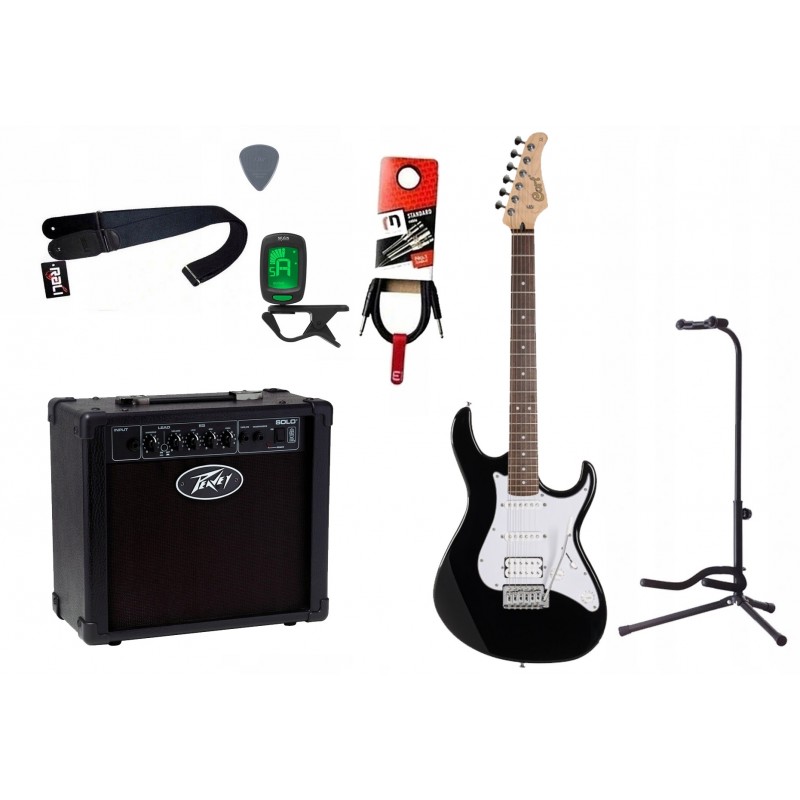 Gitara elektryczna Cort G200 BLK + wzmacniacz 12W + tuner + statyw w zestawie