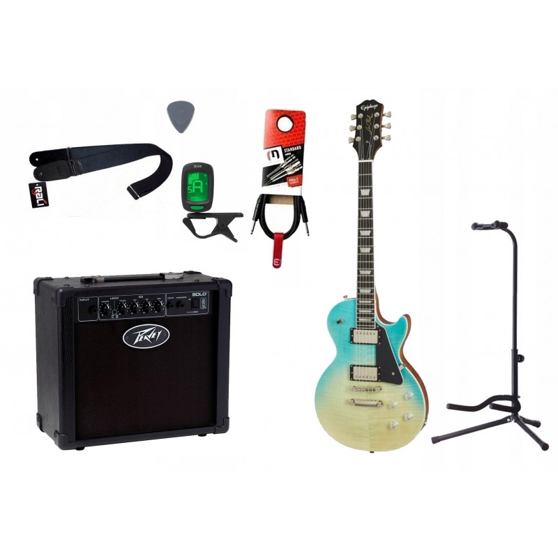 Gitara elektryczna Epiphone Les Paul Modern Figured + wzmacniacz 12W + tuner + statyw w zestawie