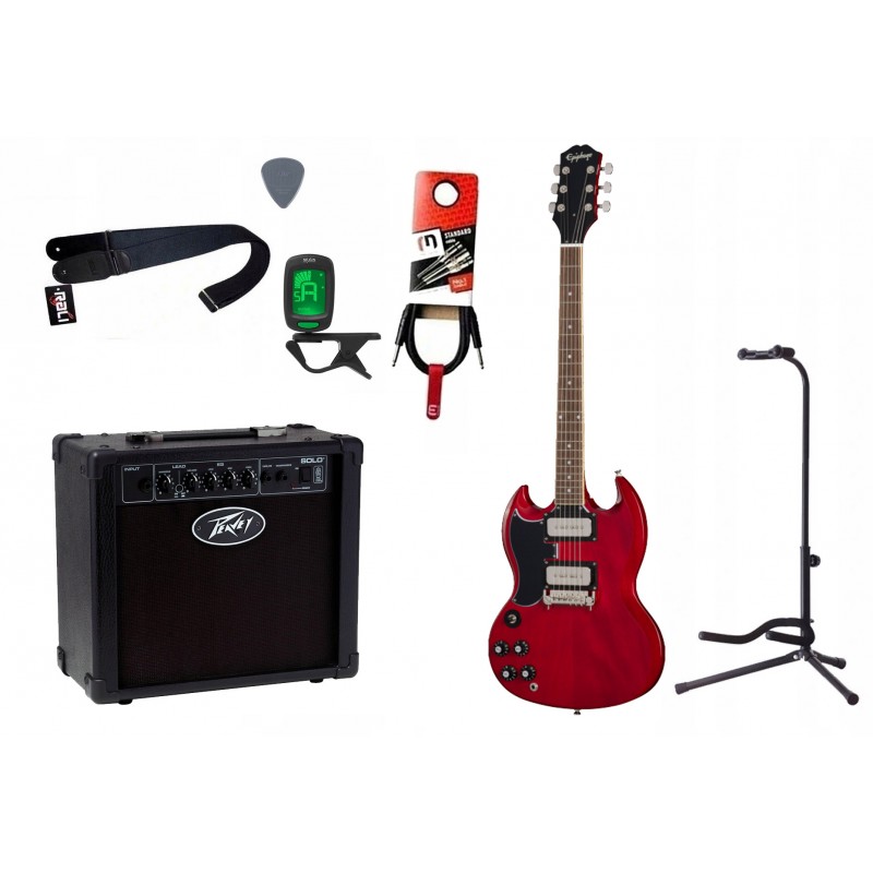 Gitara elektryczna Epiphone Tony Iommi + wzmacniacz 12W + tuner + statyw w zestawie