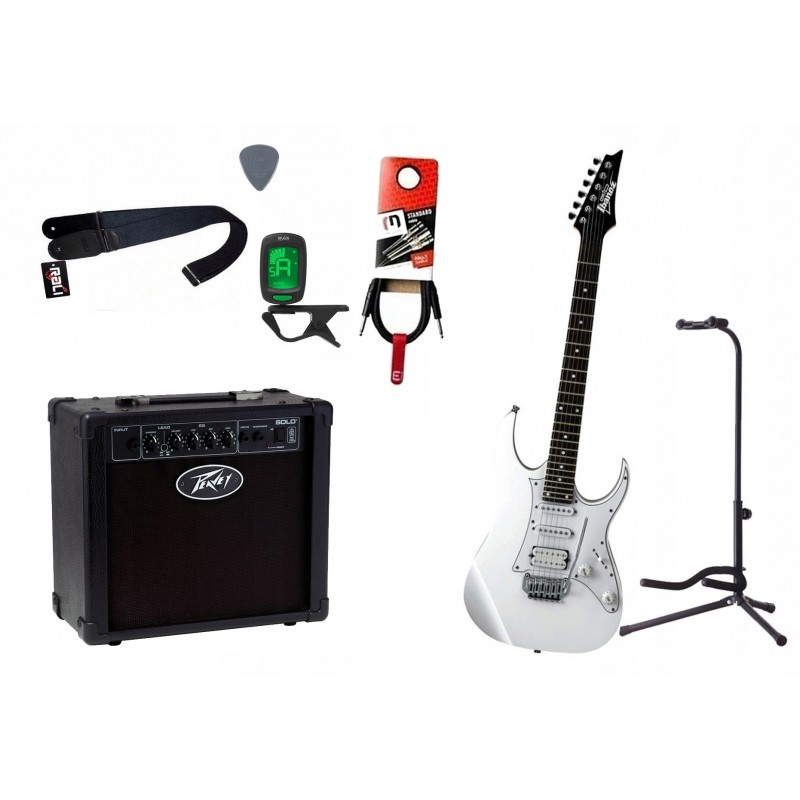 Gitara elektryczna Ibanez GRG140 WH + wzmacniacz 12W + tuner + statyw w zestawie