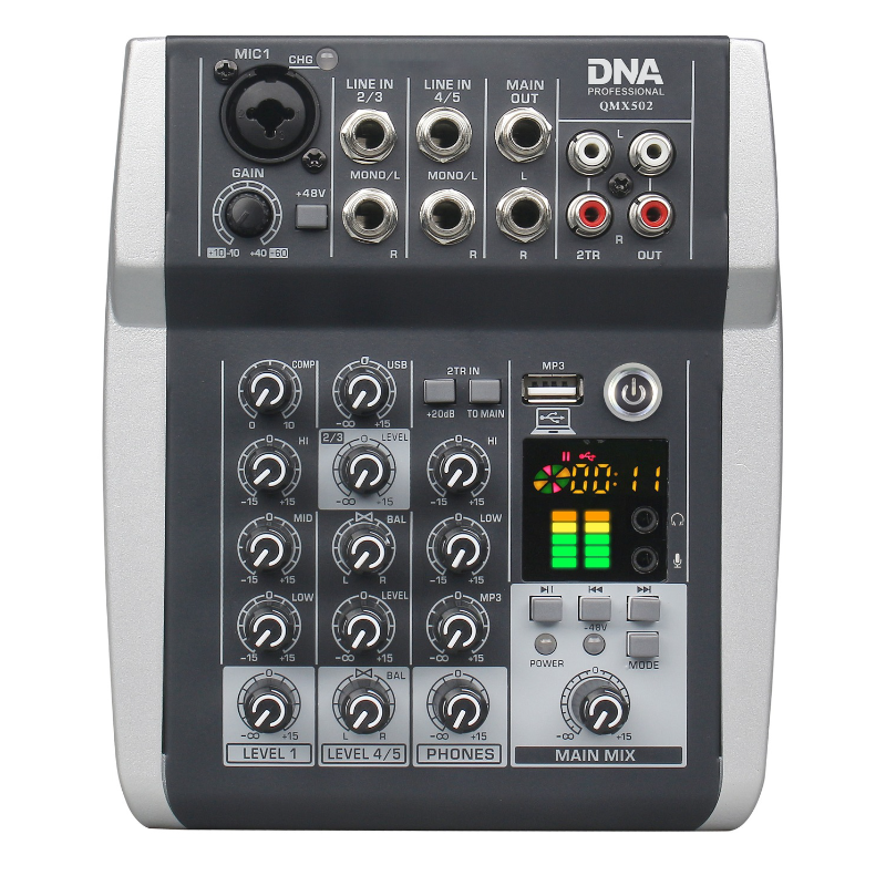 DNA QMX502 analogowy mikser dźwięku 5 kanałów Bluetooth USB MP3 - 1 - Miksery analogowe - DNA QMX502 to profesjonalny, analogowy