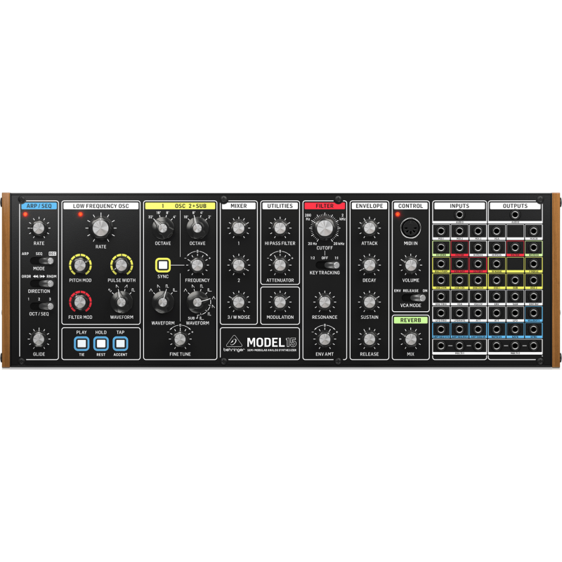 Behringer Model 15 - Syntezator analogowy - 1 - Moduły syntezatora - Półmodularny syntezator analogowy z dwoma VCO, VCF, sekwenc