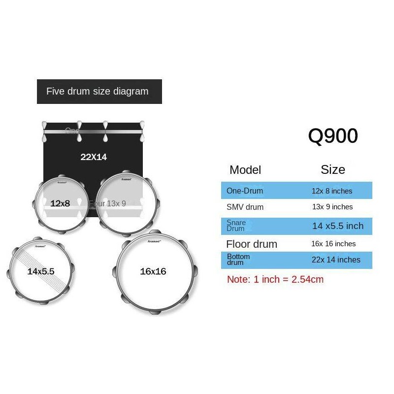 Asanasi Q900-Black Zestaw perkusyjny - 3 - Perkusje akustyczne - Zestaw perkusyjny Asanasi Q900-Black bęben basowy 22 x 16", flo