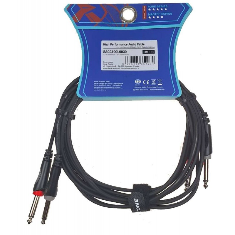 Roxtone SACC100L3 - Kabel audio 2x Jack 6.3mm / 2x Jack 6.3mm 3m