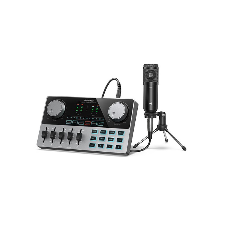 DONNER PODCAST BUNDLE - Zestaw podcast z mikrofonem - 2 - Mikrofony studyjne - Zestaw do podcastu, mikser audio (Podcard), mikro