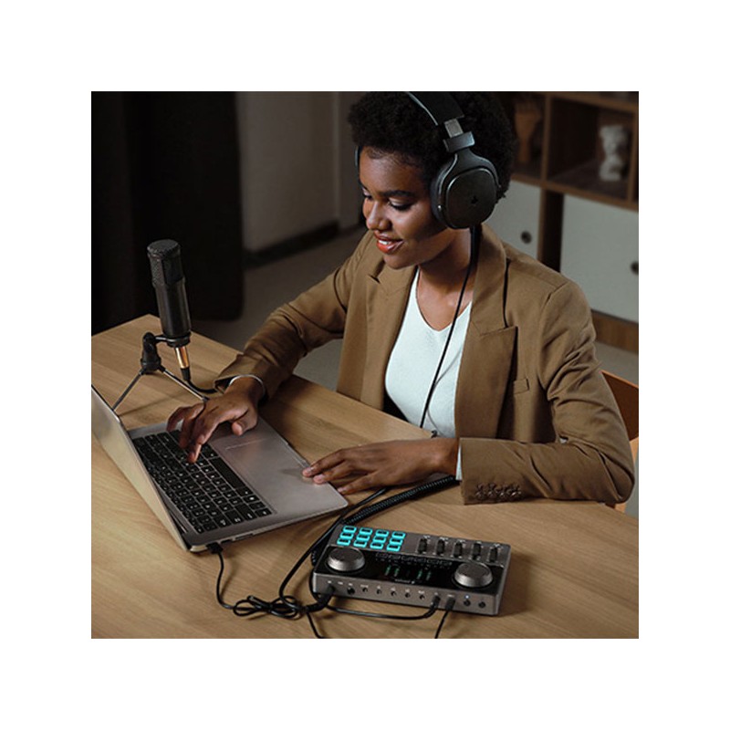 DONNER PODCAST BUNDLE - Zestaw podcast z mikrofonem - 4 - Mikrofony studyjne - Zestaw do podcastu, mikser audio (Podcard), mikro