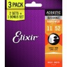 Elixir Nanoweb Custom Light Acou - 3P - zestaw strun do gitary akustycznej 3-Pack - 2 - Struny gitarowe - 