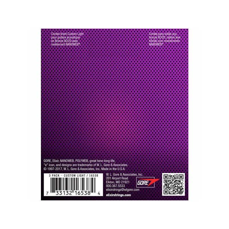 Elixir Nanoweb Custom Light Acou - 3P - zestaw strun do gitary akustycznej 3-Pack - 3 - Struny gitarowe - 