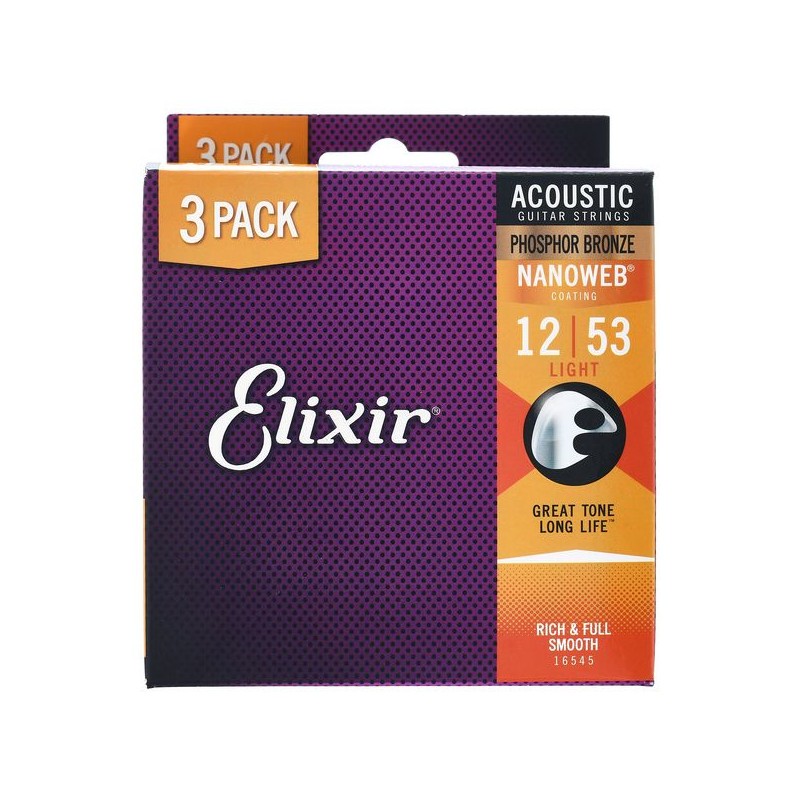 Elixir Nanoweb Light Phosphor Bronze 3P - zestaw strun do gitary akustycznej - 1 - Struny gitarowe - Zestaw strun do akustyka El