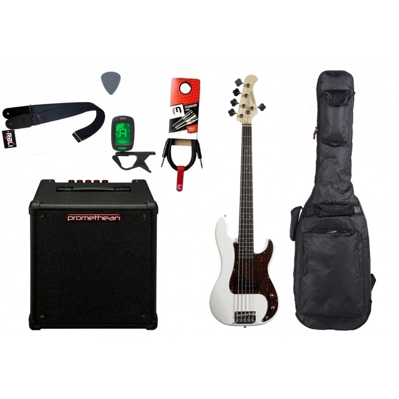 Gitara basowa Arrow Session 5 BW + Wzmacniacz 20W + Kabel + Pokrowiec