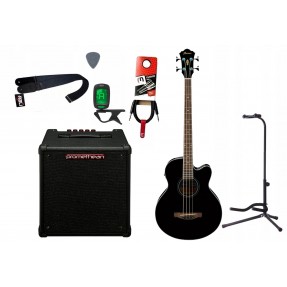 Bas akustyczny Ibanez AEB8E-BK + Wzmacniacz 20W + Kabel + Tuner + Statyw