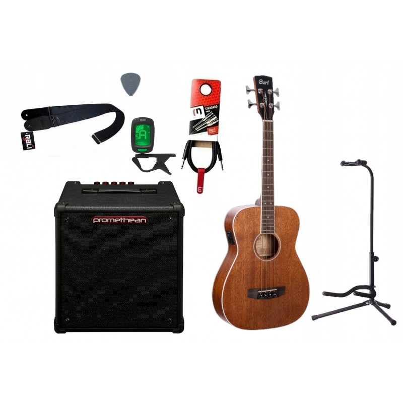 Bas akustyczny Cort AB590MF OP + Wzmacniacz 20W + Kabel + Tuner + Statyw
