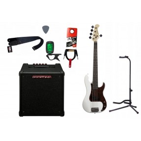 Gitara basowa Arrow Session 5 BW + Wzmacniacz 20W + Kabel + Tuner + Statyw