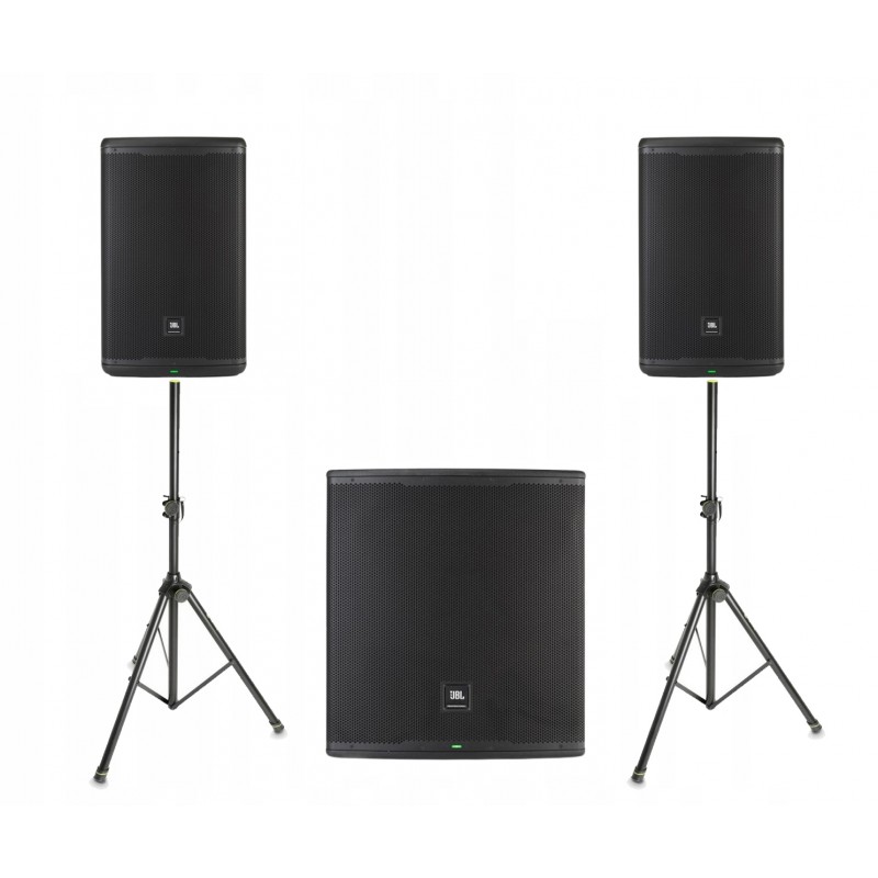Zestaw nagłośnieniowy JBL EON, 2x kolumna EON715, 1x subwoofer EON718S statywy