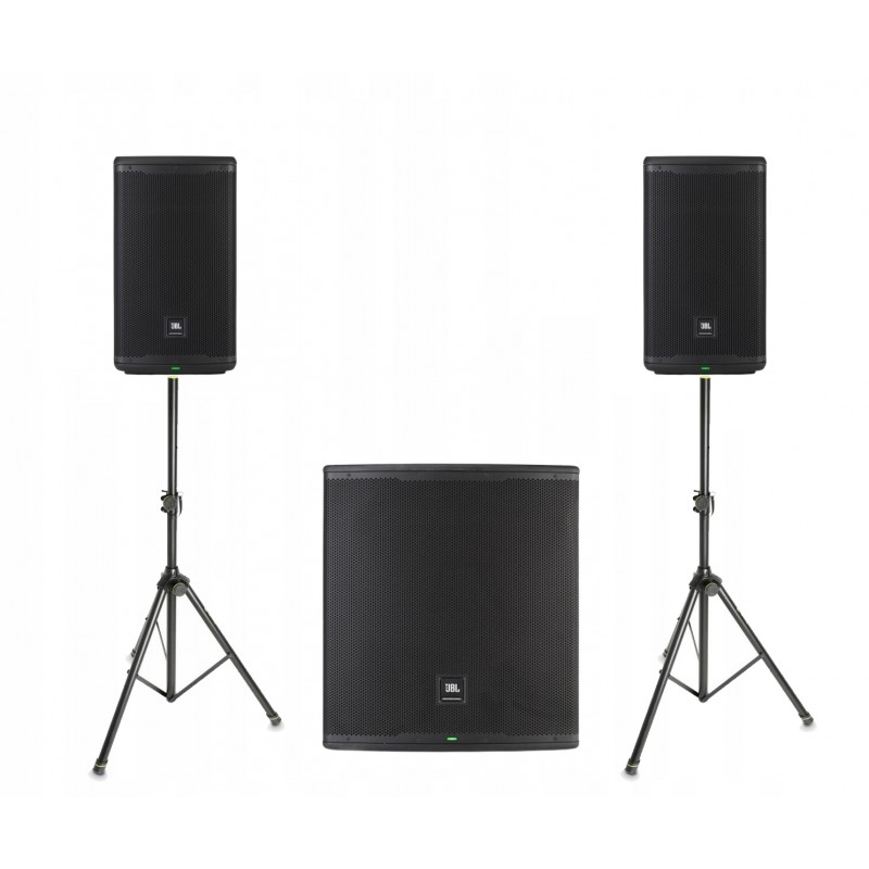 Zestaw nagłośnieniowy JBL EON, 2x kolumna EON710, 1x subwoofer EON718S statywy