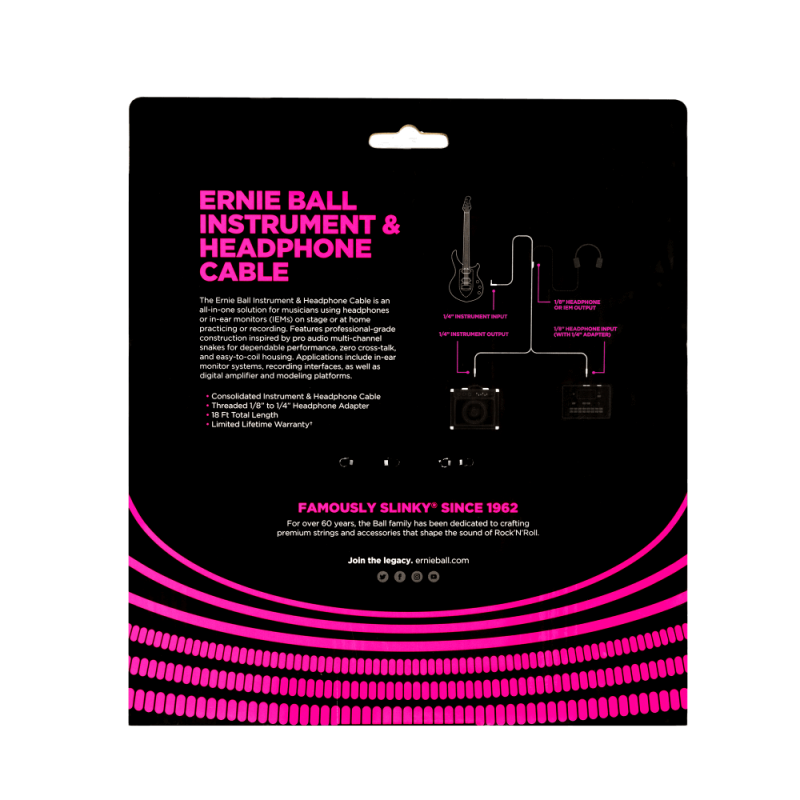 Ernie Ball 6411 Kabel instrumentalny/słuchawkowy 5.49 m