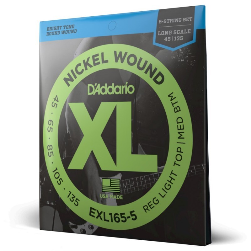 Struny D'Addario EXL165-5 do gitary basowej w zestawie korbka + tuner + 6 kostek + pojemnik