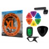 Struny D'Addario EXL110 do gitary elektrycznej w zestawie korbka + tuner + 6 kostek + pojemnik