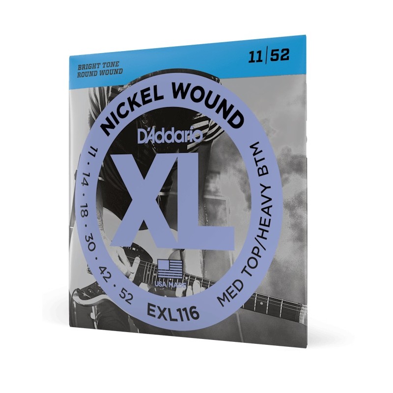 Struny D'Addario EXL116 do gitary elektrycznej w zestawie korbka + tuner + 6 kostek + pojemnik