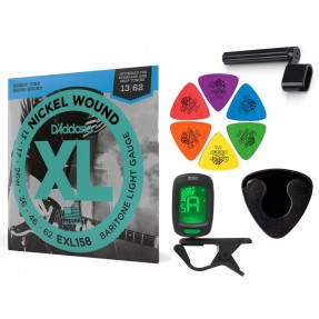 Struny D'Addario EXL158 do gitary elektrycznej w zestawie korbka + tuner + 6 kostek + pojemnik