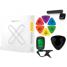 Struny D'Addario XSE0946 do gitary elektrycznej w zestawie korbka + tuner + 6 kostek + pojemnik