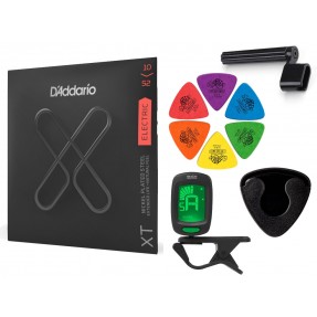 Struny D'Addario XTE1052 do gitary elektrycznej w zestawie korbka + tuner + 6 kostek + pojemnik
