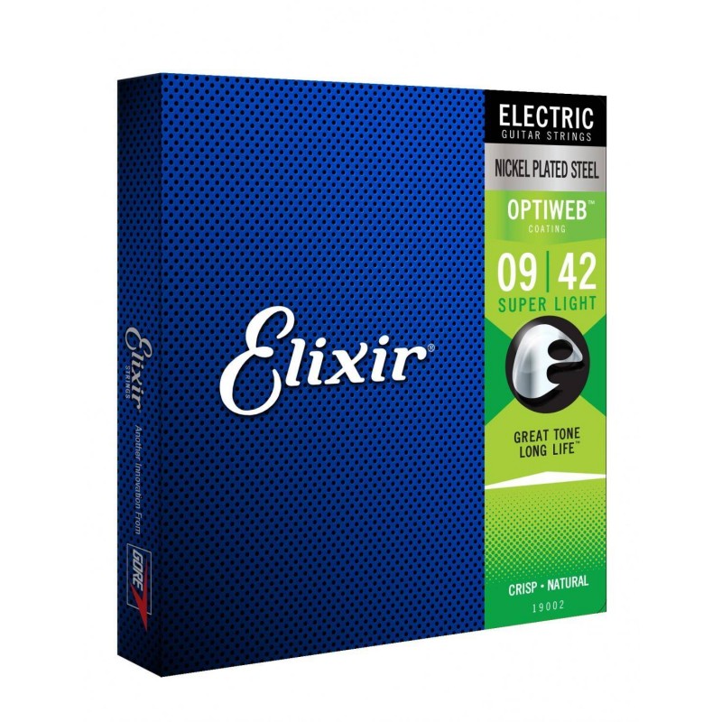 Struny Elixir 19002 do gitary elektrycznej w zestawie korbka + tuner + 6 kostek + pojemnik