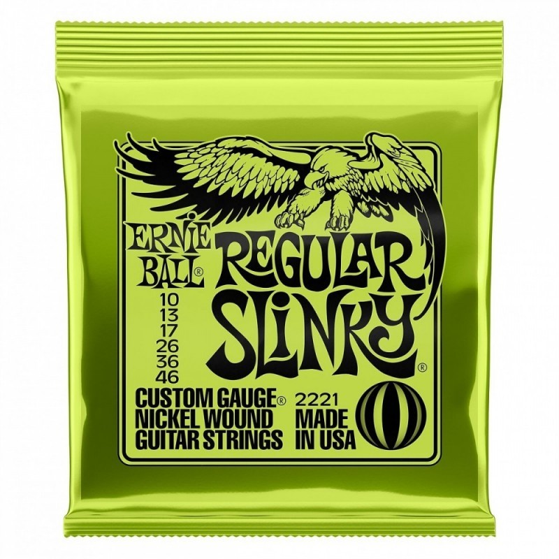 Struny Ernie Ball 2221 do gitary elektrycznej w zestawie korbka + tuner + 6 kostek + pojemnik