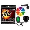 Struny GHS GBCL do gitary elektrycznej w zestawie korbka + tuner + 6 kostek + pojemnik