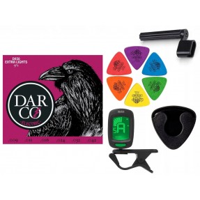 Struny Martin D930 do gitary elektrycznej w zestawie korbka + tuner + 6 kostek + pojemnik