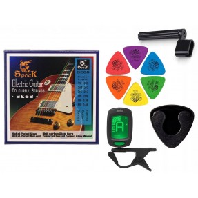 Struny Spock SE68 do gitary elektrycznej w zestawie korbka + tuner + 6 kostek + pojemnik