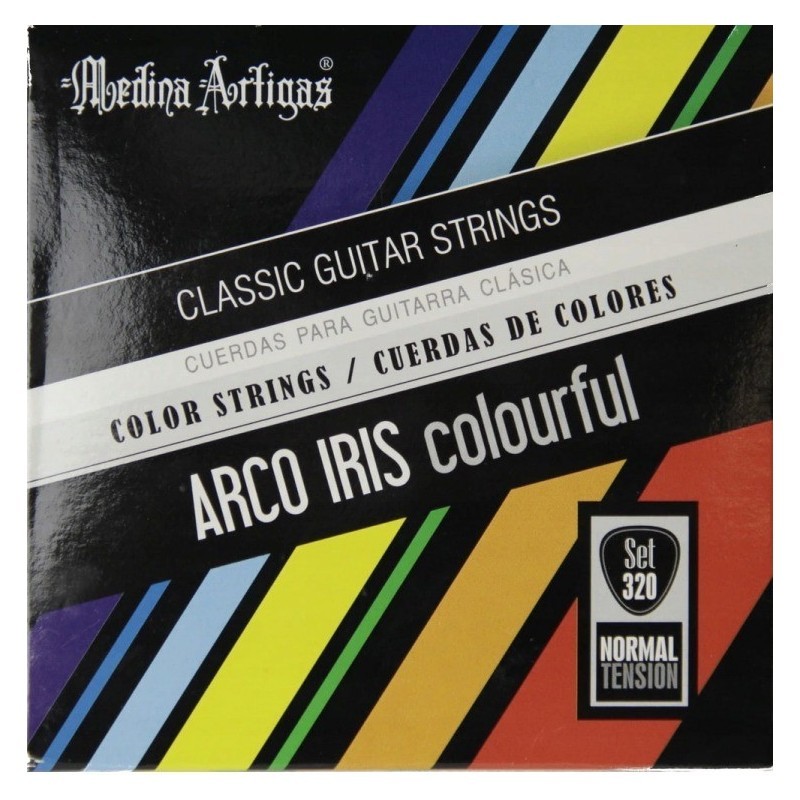 Struny Akmuz Arco Iris do gitary klasycznej w zestawie korbka + tuner + 6 kostek + pojemnik