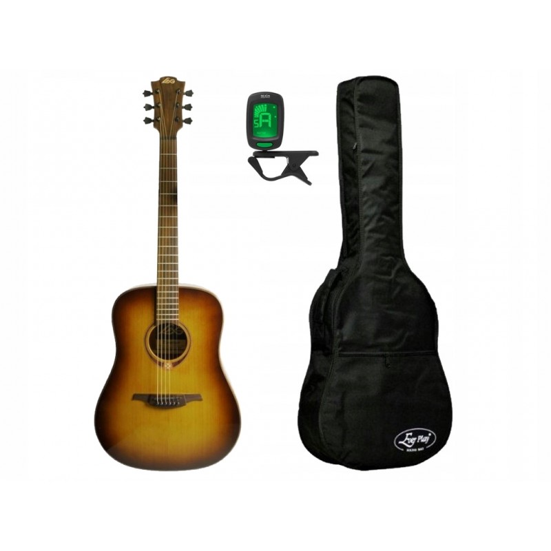 Gitara akustyczna Lag T118D-BRS + pokrowiec + tuner - zestaw gitarowy
