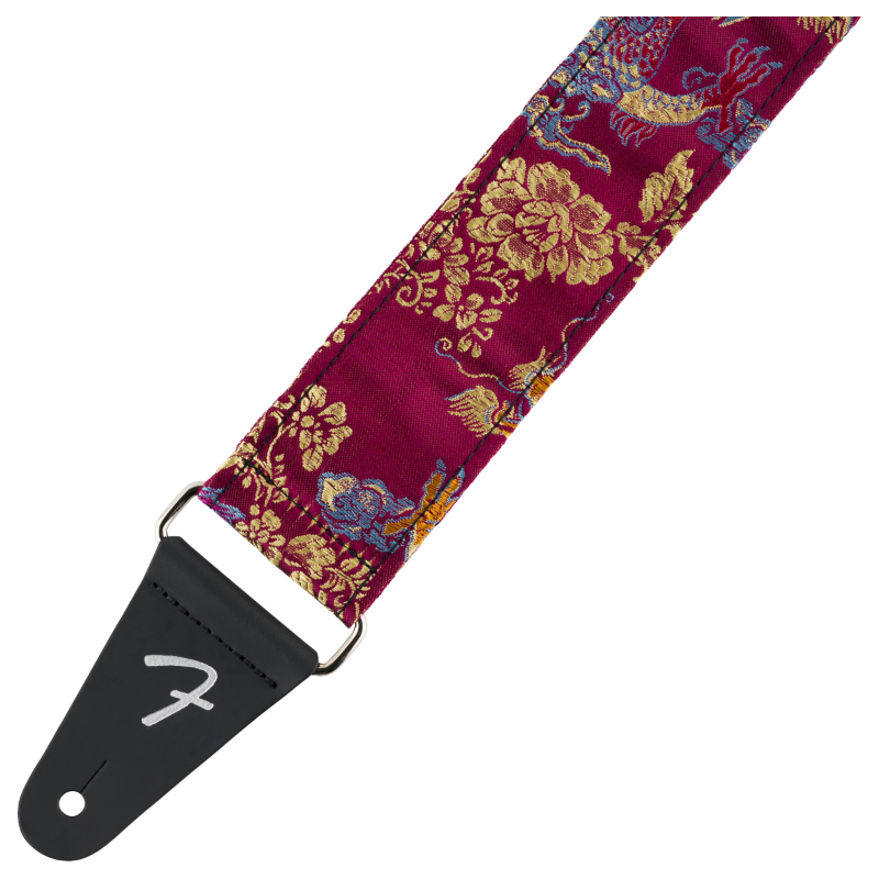 Fender Satin Dragon Strap, Wine Pasek gitarowy - 2 - Pasy, paski - Dzięki końcówkom z prawdziwej skóry i metalowym elementom, pa