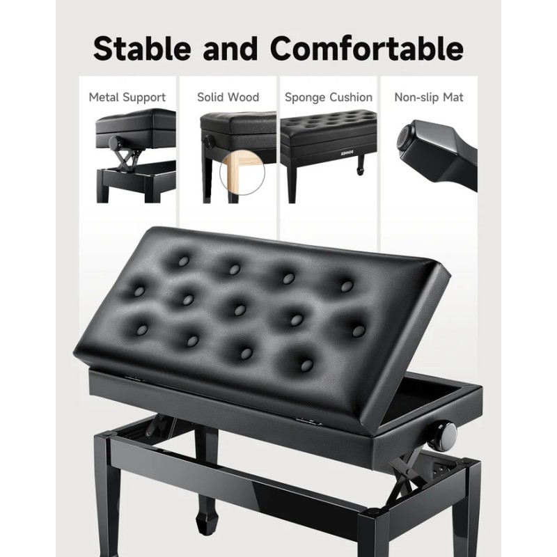 DONNER EC7164 Duet Adjustable Height Two Seater Ława do pianina na dwie osoby - 4 - Siedziska, Ławy - 