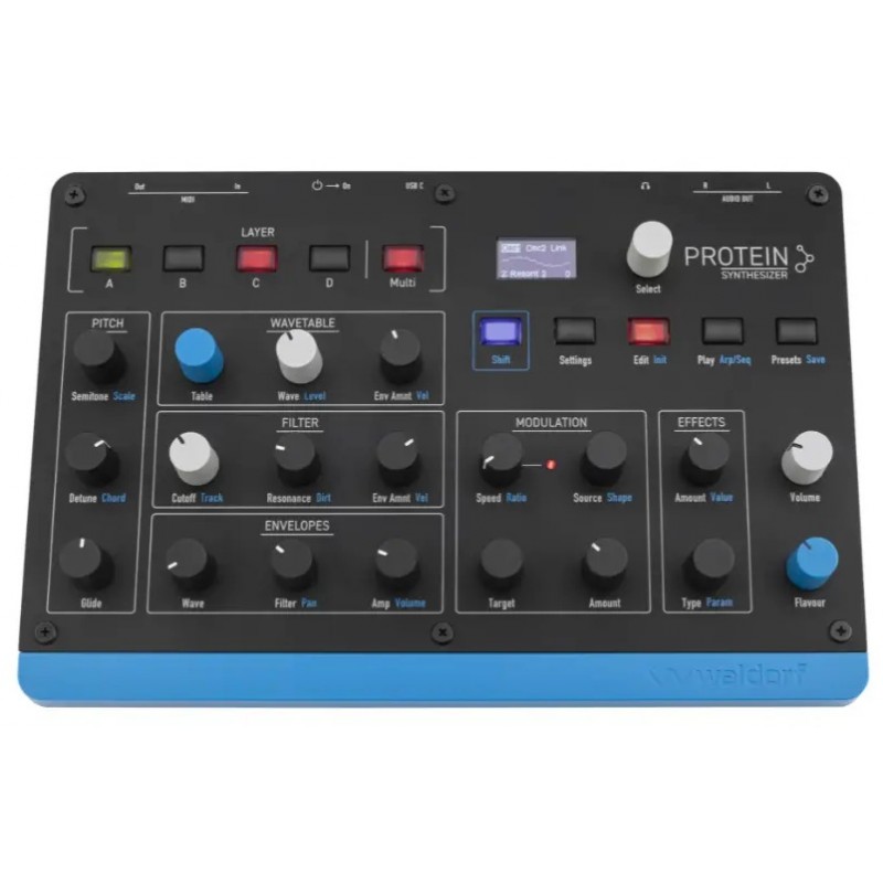 Waldorf Protein Syntezator Wavetable - 1 - Syntezatory - Waldorf Protein to kompaktowy, 8-głosowy polifoniczny syntezator Waveta