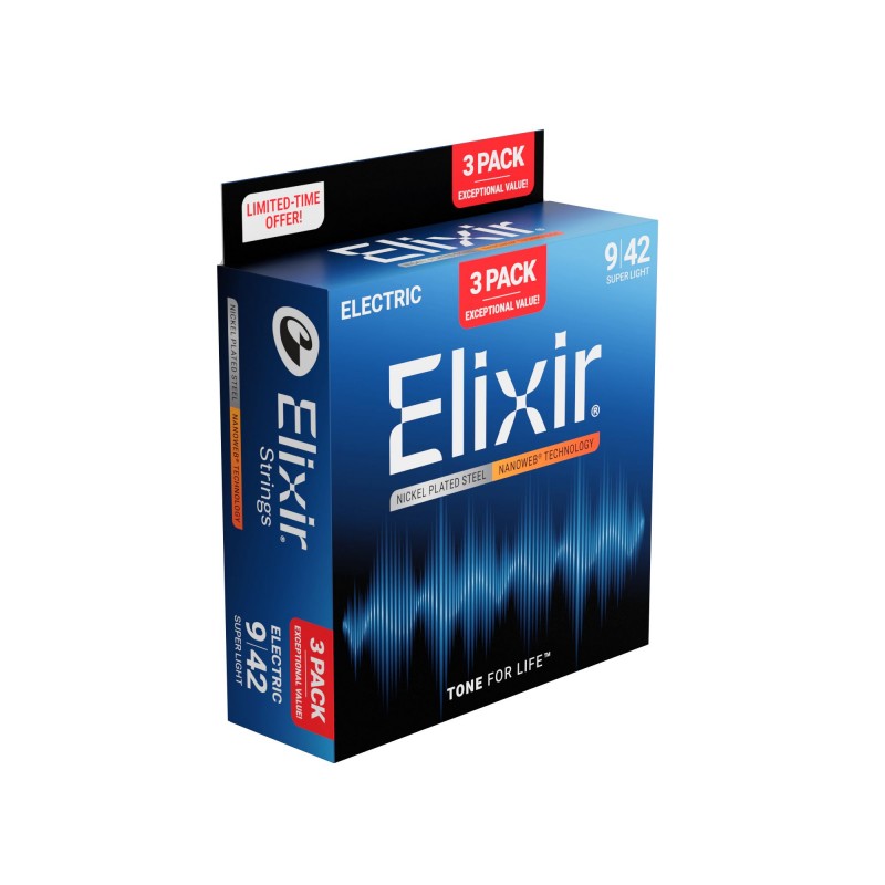 Elixir 16566 Nanoweb Super Light – struny do gitary elektrycznej 3-Pack - 2 - Struny gitarowe - Rewelacyjne struny do gitary ele