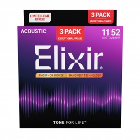 Elixir 16568 Acou Phos NW CusLt – struny do gitary akustycznej 3-Pack - 1 - Struny gitarowe - 