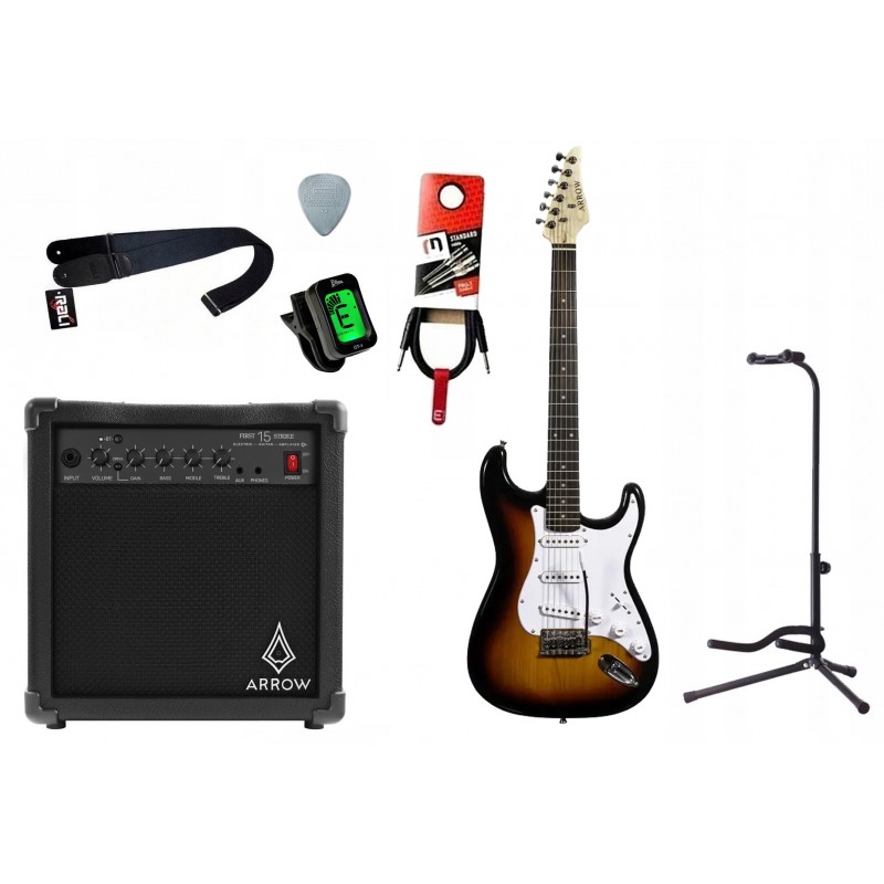 Gitara elektryczna Arrow ST 111 Amburst RW + wzmacniacz 15W + kabel w zestawie