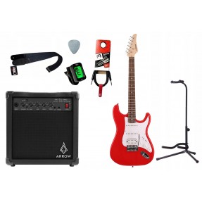 Gitara elektryczna Arrow ST211 Hot Rooster RW + wzmacniacz 15W + kabel w zestawie