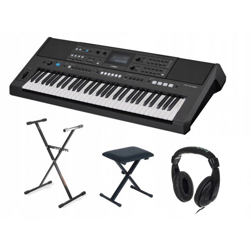 Keyboard Yamaha PSR-E483 + ława + słuchawki + statyw w zestawie
