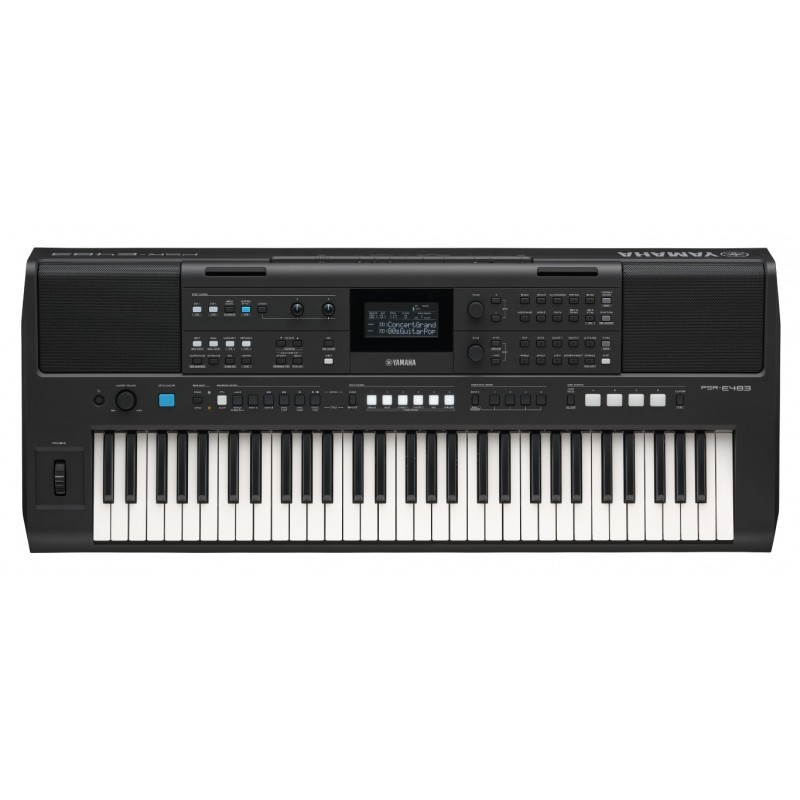 Keyboard Yamaha PSR-E483 + ława + słuchawki + statyw + pokrowiec + pedał w zestawie