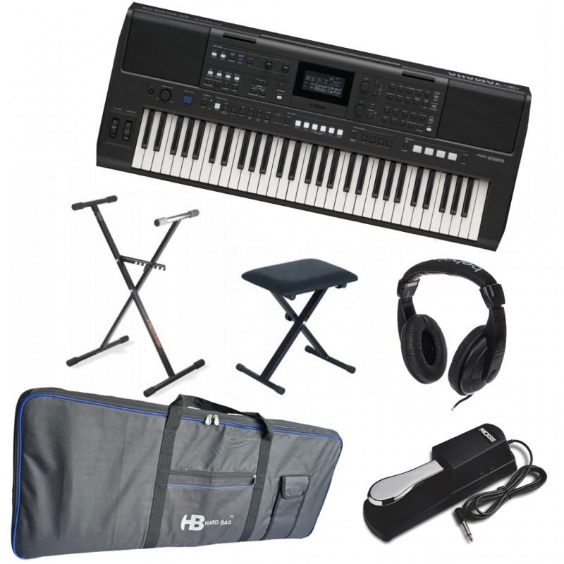 Keyboard Yamaha PSR-E583 + ława + słuchawki + statyw + pokrowiec + pedał w zestawie