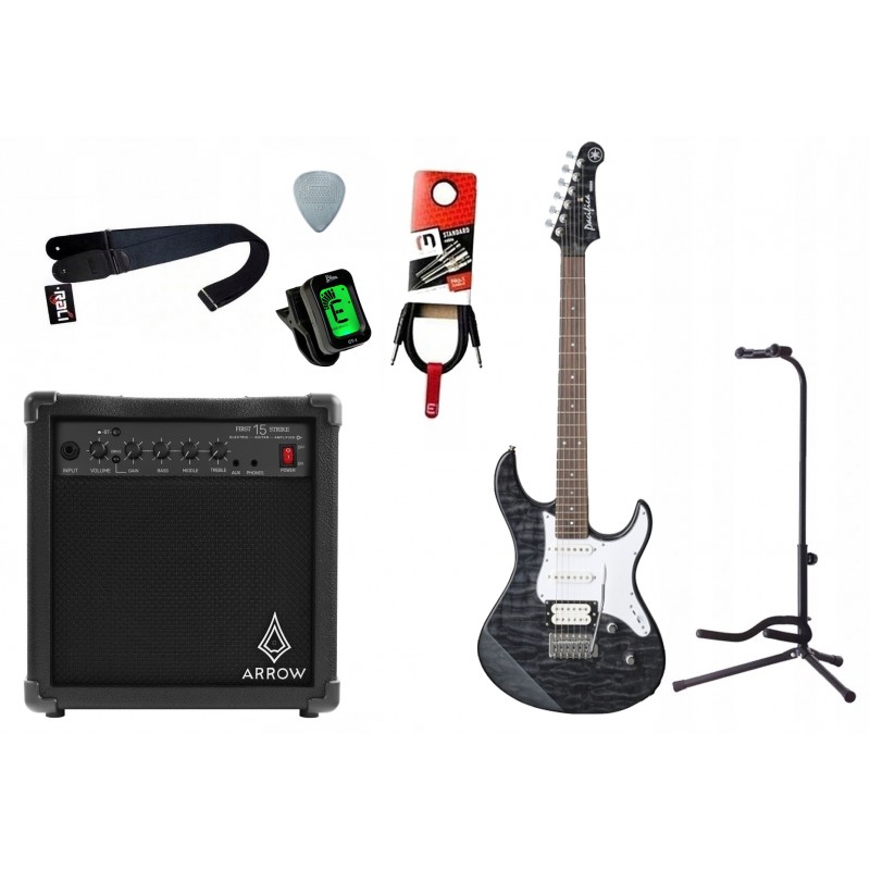 Gitara elektryczna Yamaha Pacifica 212VQM TBL + wzmacniacz 15W + kabel  w zestawie