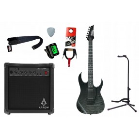 Gitara elektryczna Ibanez GRG120QASPBKG + wzmacniacz 15W + kabel  w zestawie
