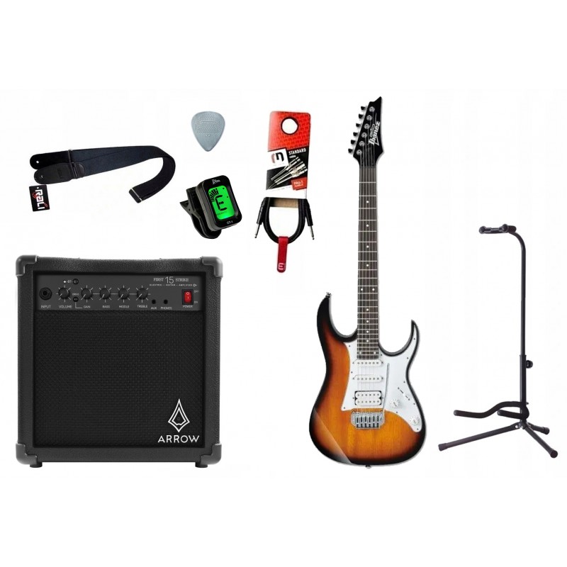 Gitara elektryczna Ibanez GRG140-SB + wzmacniacz 15W + kabel  w zestawie