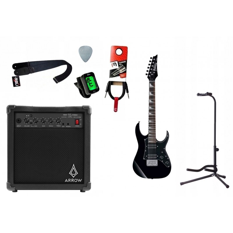 Gitara elektryczna 3/4 Ibanez GRGM21-BKN + wzmacniacz 15W + kabel  w zestawie